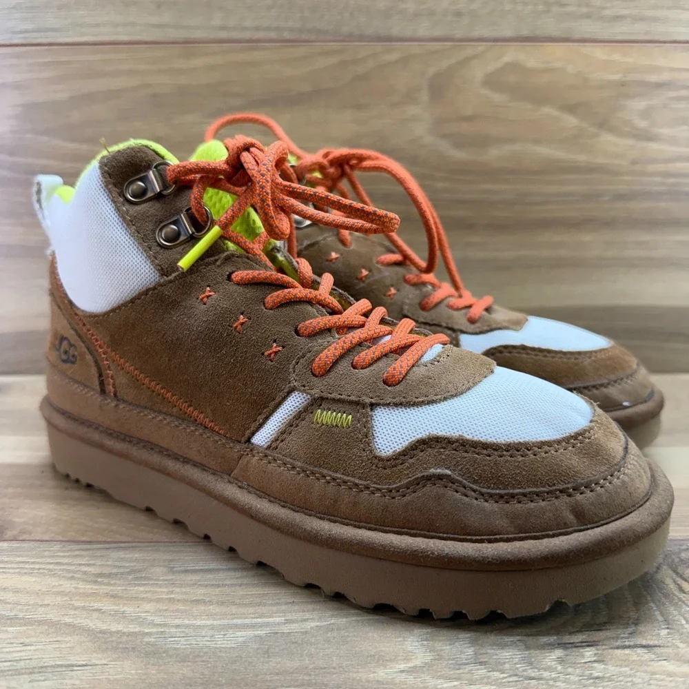 UGG Highland Sneaker Boot Womens 7 Chestnut Orange Neon Yellow High Top Sneakers